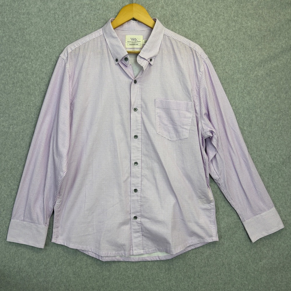 WRK The Reworked Shirt Pastel Purple Gingham Check Button Down Mens XL Slim Fit